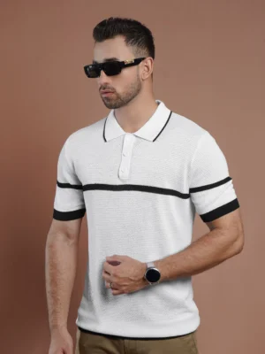White & Black Sweater Knitted Polo